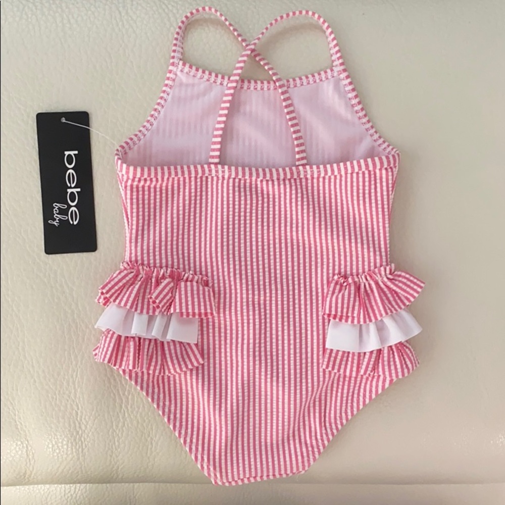 Bebe Baby Pink Ruffle Seersucker Swimsuit - Picture 2 of 4
